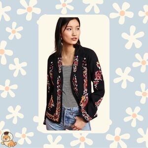 Anthropologie Maeve Ellen Embroidered Blazer, Black Multi, Sz 2